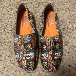 Bobs by Skechers cat print slip on canvas flats multi color women’s shoes casual